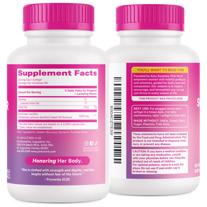 Pink Stork Sunflower Lecithin Supplement - 1200 mg for Clogged Milk Ducts - Breastfeeding Essentials for Postpartum Moms - Supports Breast Milk Flow - 60 Softgels