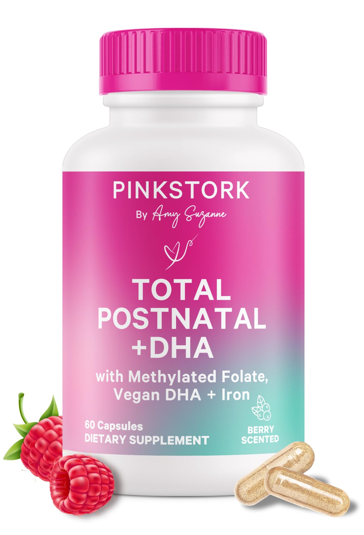 Pink Stork Total Postnatal Vitamins – Vegan DHA, Iron, Folate & B12 | 1 Month Supply