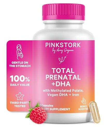 Pink Stork Total Prenatal Vitamins with DHA – Berry Essence, 60 Capsules