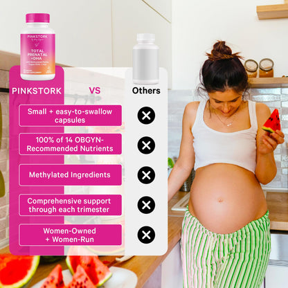 Pink Stork Total Prenatal Vitamins with DHA – Berry Essence, 60 Capsules