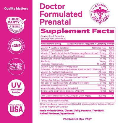 Pink Stork Total Prenatal Vitamins with DHA – Berry Essence, 60 Capsules