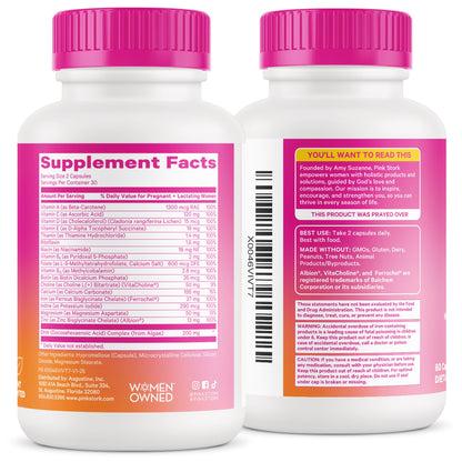 Pink Stork Total Prenatal Vitamins for Women – DHA, Folate & Iron (60 Count) | Doctor-Formulated