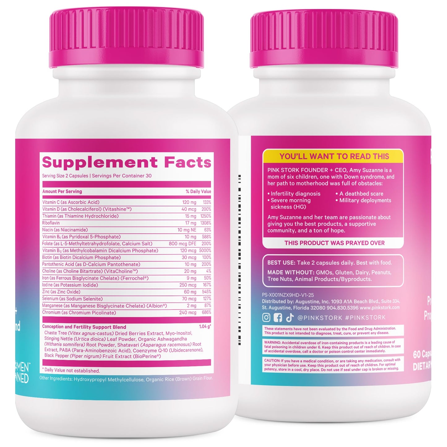 Pink Stork Fertility Supplements for Women | 2-in-1 Conception Support with Inositol, Vitex & Vitamins | Cycle Regularity, Hormone Balance & Reproductive Wellness | 60 Capsules