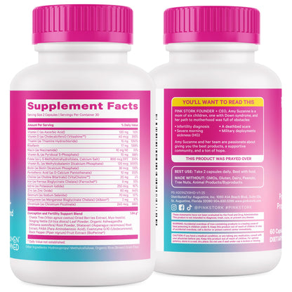 Pink Stork Fertility Supplements for Women | 2-in-1 Conception Support with Inositol, Vitex & Vitamins | Cycle Regularity, Hormone Balance & Reproductive Wellness | 60 Capsules