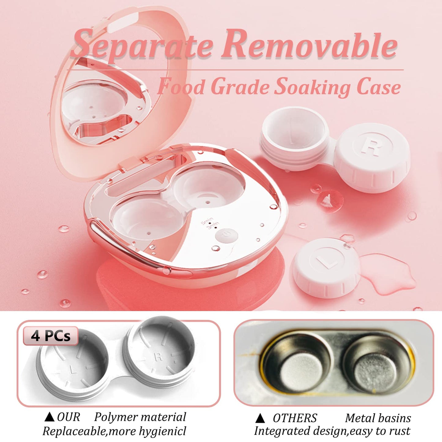 Pink Ultrasonic Contact Lens Cleaner – Portable USB Rechargeable Case Kit