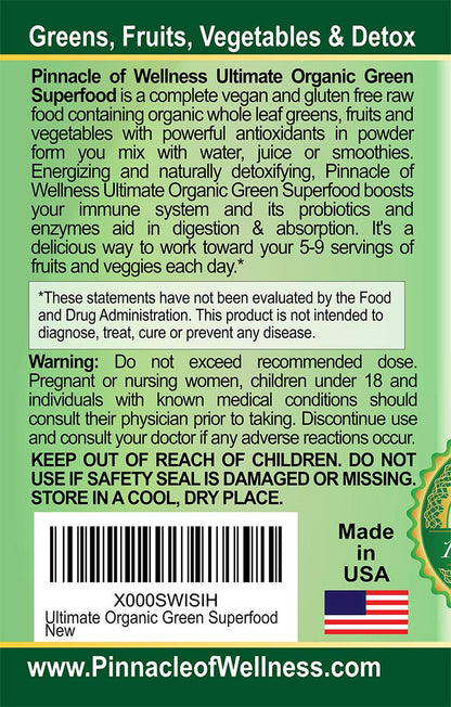 Pinnacle of Wellness Organic Green Superfood Powder – Berry, 30 Servings (9.5 oz)