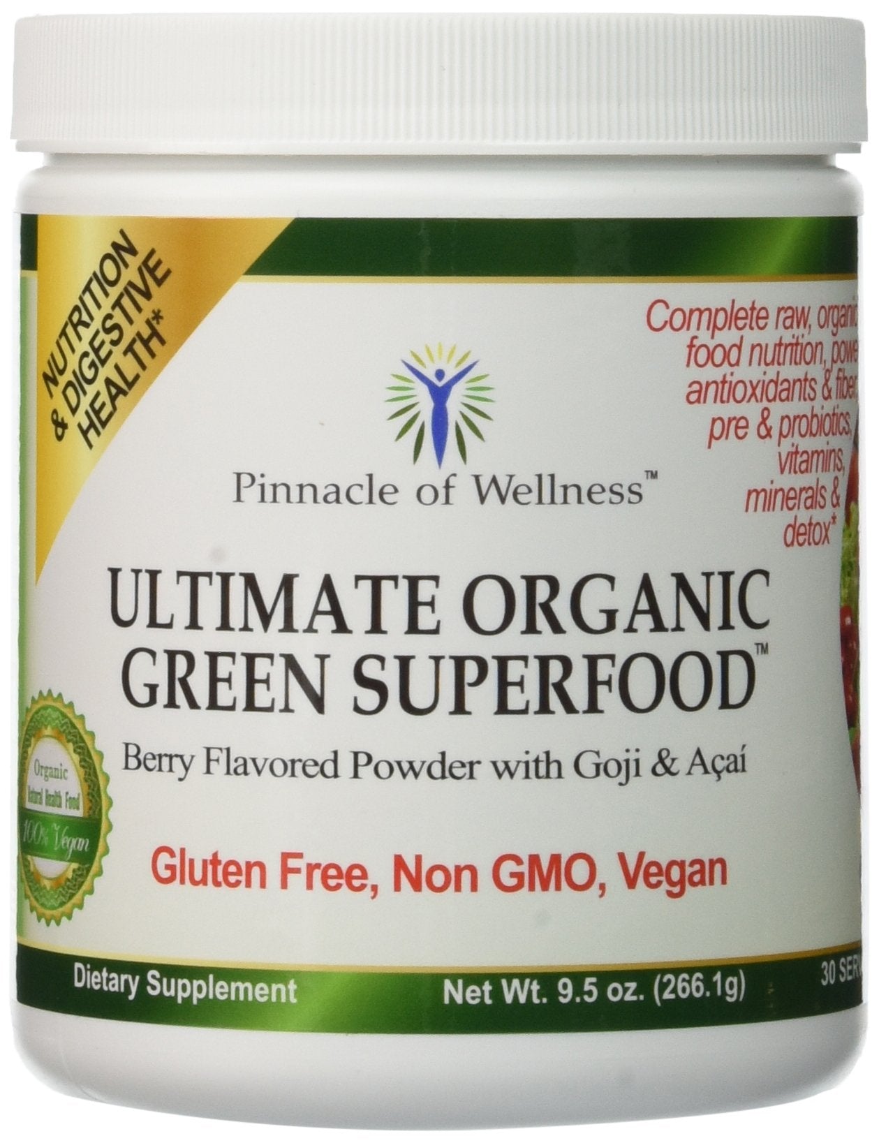Pinnacle of Wellness Organic Green Superfood Powder – Berry, 30 Servings (9.5 oz)
