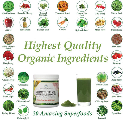 Pinnacle of Wellness Organic Green Superfood Powder – Berry, 30 Servings (9.5 oz)