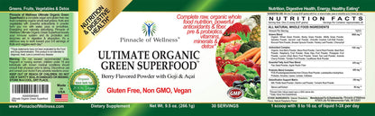 Pinnacle of Wellness Organic Green Superfood Powder – Berry, 30 Servings (9.5 oz)