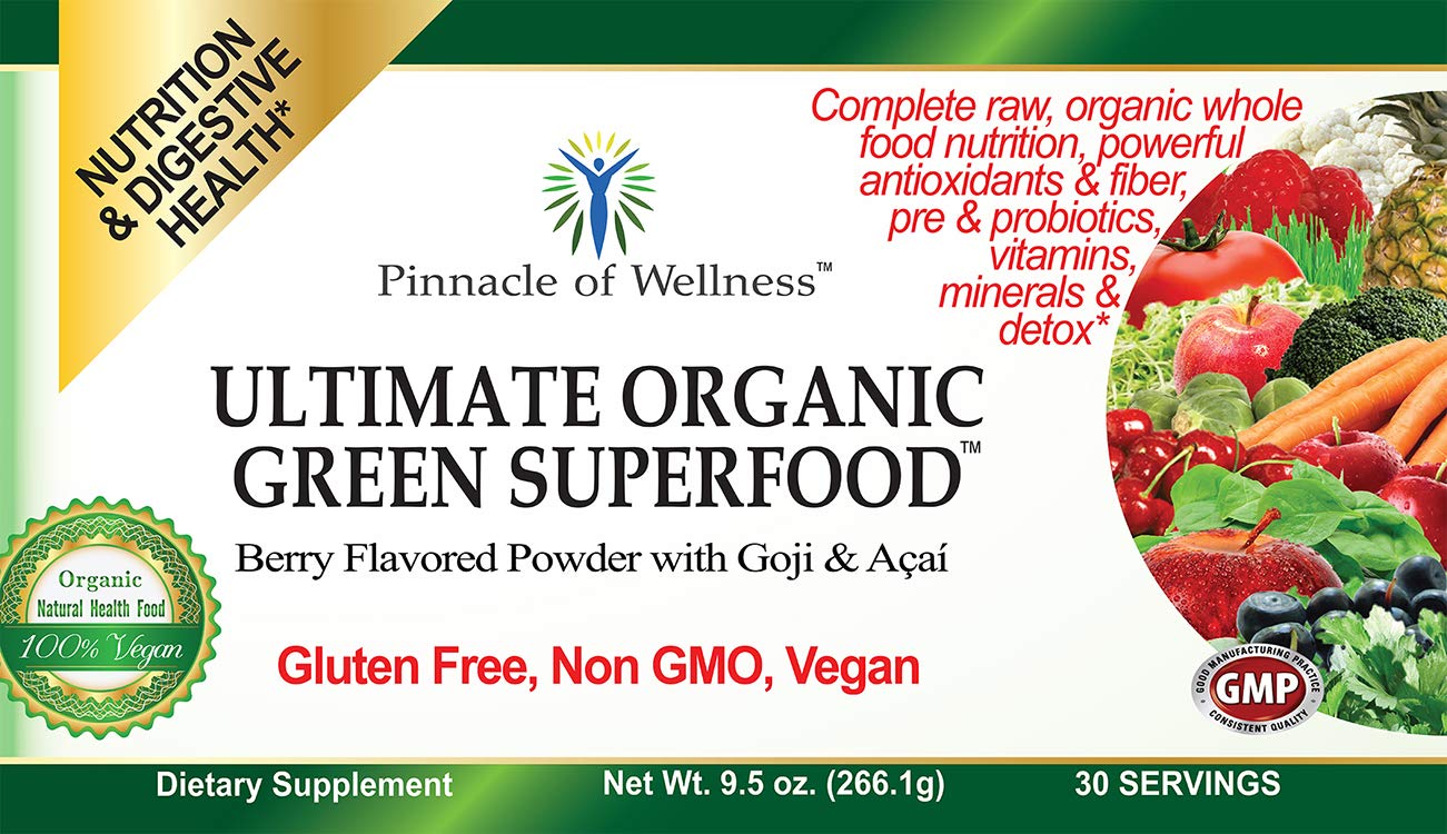 Pinnacle of Wellness Organic Green Superfood Powder – Berry, 30 Servings (9.5 oz)