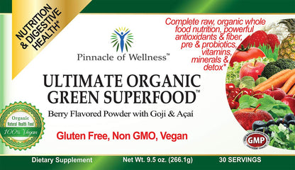 Pinnacle of Wellness Organic Green Superfood Powder – Berry, 30 Servings (9.5 oz)