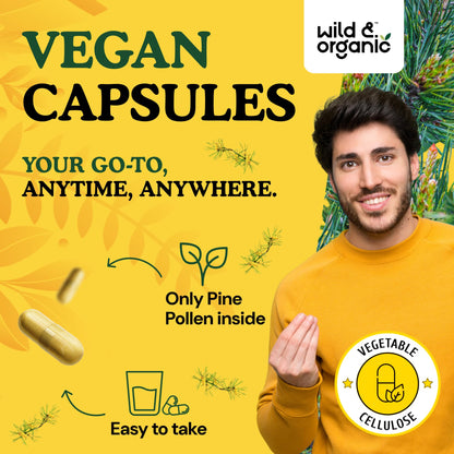 Wild & Organic Pine Pollen for Men – 1000 mg Capsules, Vegan & Non-GMO