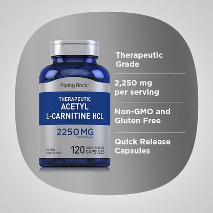 Piping Rock Acetyl L-Carnitine HCL 2250mg – 120 Capsules – Non-GMO, Gluten Free – Pack of 2