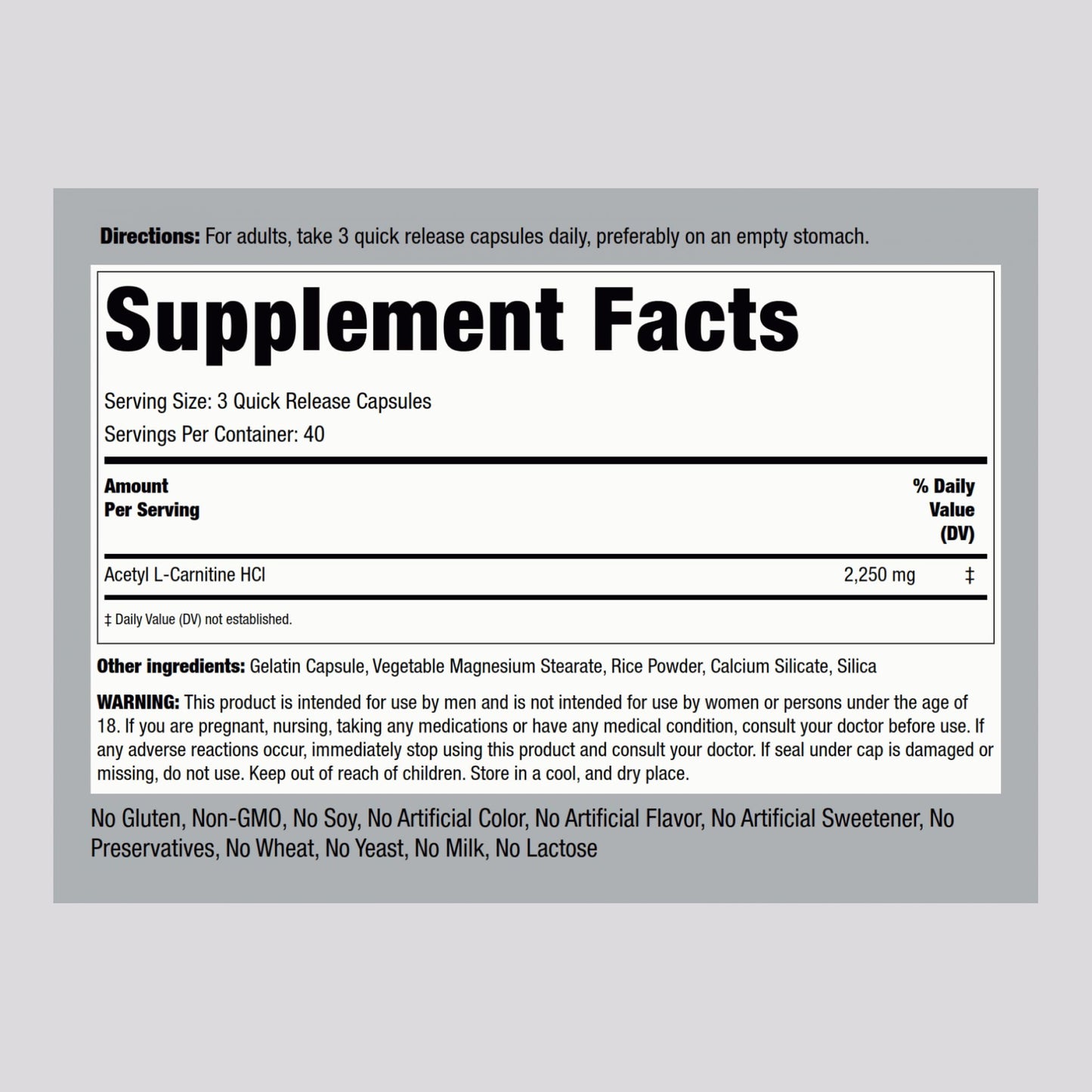 Piping Rock Acetyl L-Carnitine HCL 2250mg – 120 Capsules – Non-GMO, Gluten Free – Pack of 2