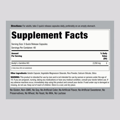Piping Rock Acetyl L-Carnitine HCL 2250mg – 120 Capsules – Non-GMO, Gluten Free – Pack of 2