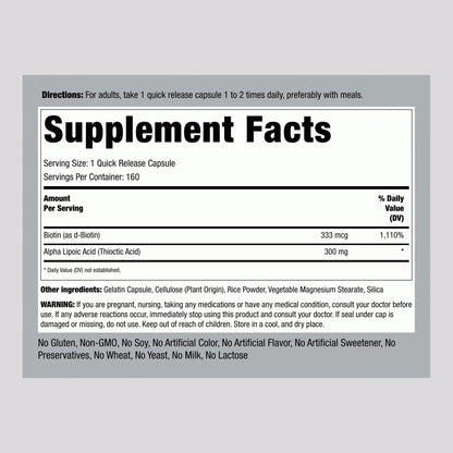 Piping Rock Alpha Lipoic Acid 300mg | 160 Caps | Pack of 2 | Non-GMO