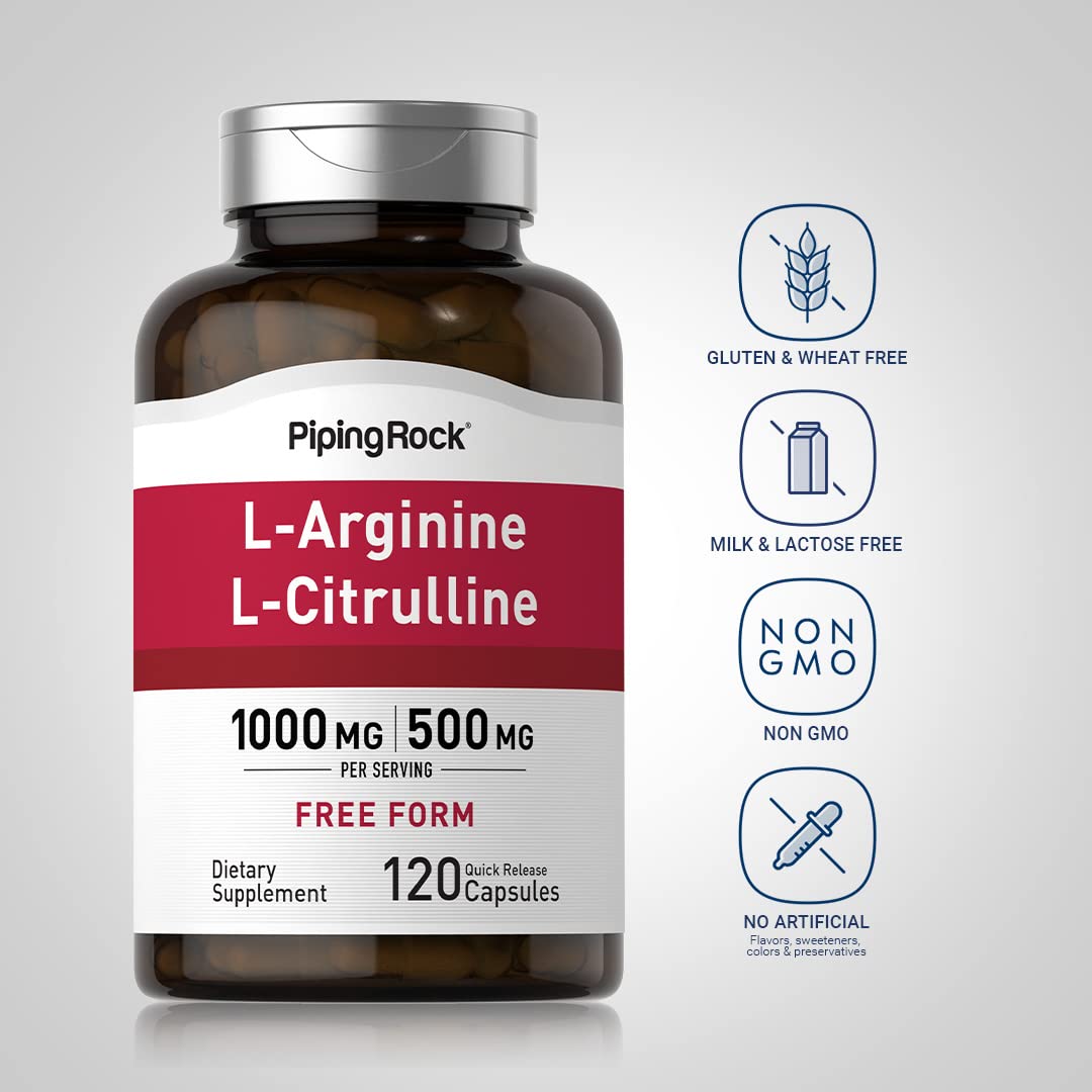 Piping Rock L-Arginine L-Citrulline 1500 mg - 120 Capsules Pack of 2