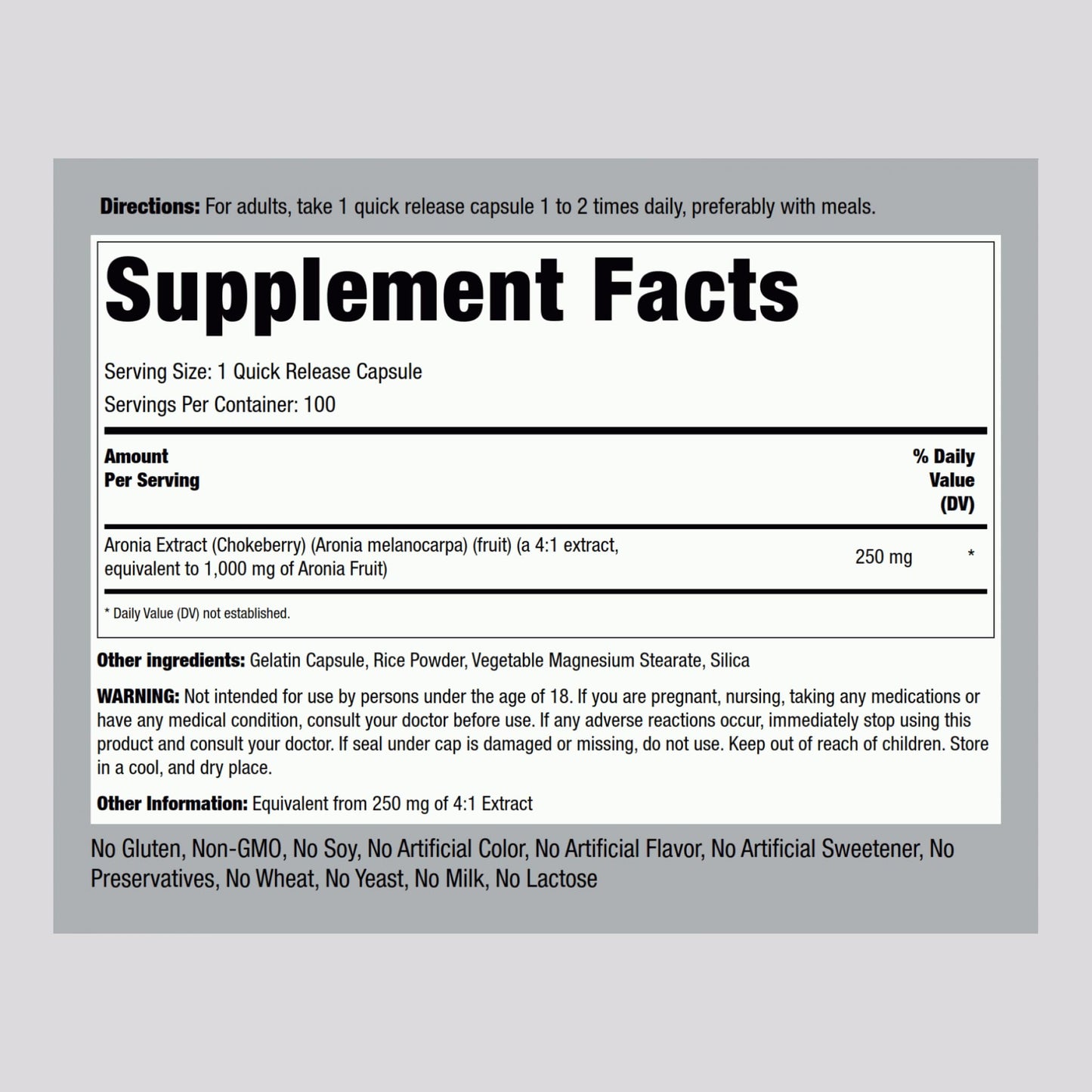 Piping Rock Aronia Berry Capsules 1000mg – 100 Pills | Non-GMO, Gluten Free