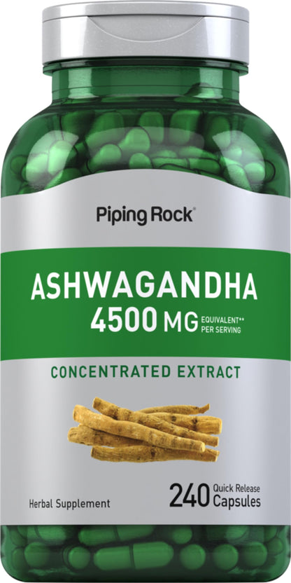 Piping Rock Ashwagandha 4500mg | 240 Capsules | Black Pepper | Non-GMO & Gluten Free