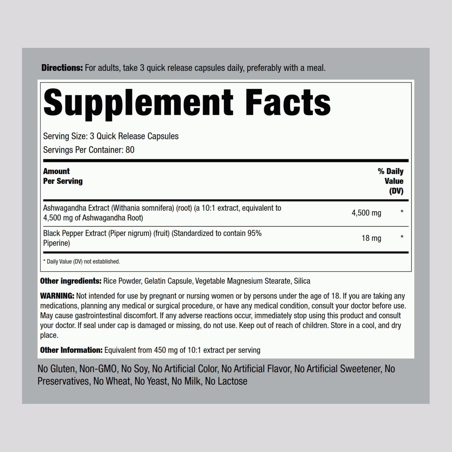 Piping Rock Ashwagandha 4500mg | 240 Capsules | Black Pepper | Non-GMO & Gluten Free