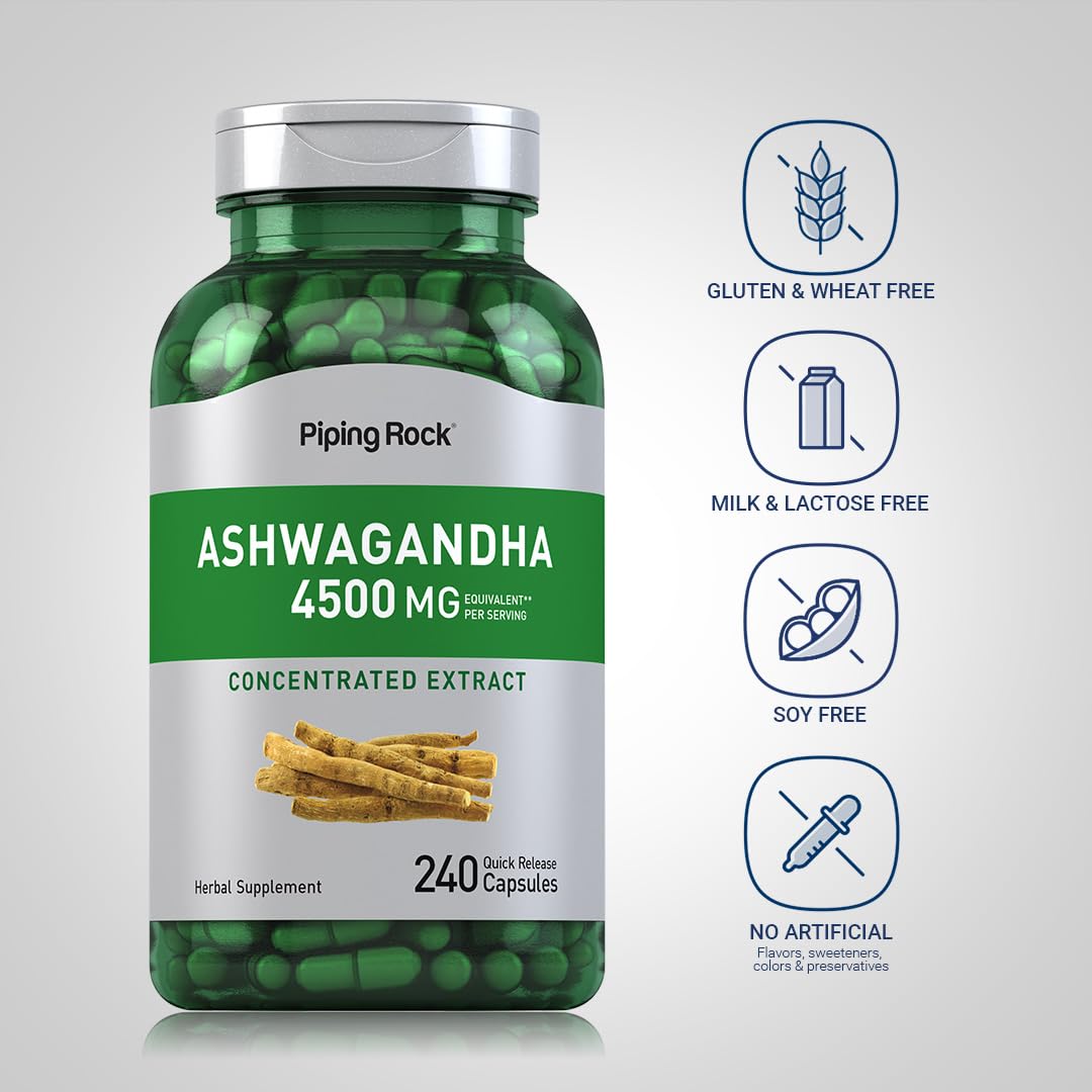 Piping Rock Ashwagandha 4500mg | 240 Capsules | Black Pepper | Non-GMO & Gluten Free