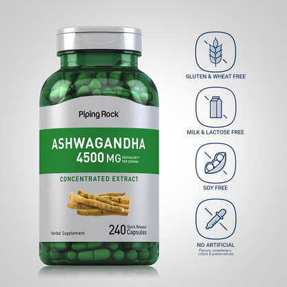 Piping Rock Ashwagandha 4500mg | 240 Capsules | Black Pepper | Non-GMO & Gluten Free
