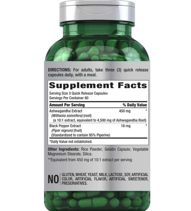 Piping Rock Ashwagandha 4500mg | 240 Capsules | Black Pepper | Non-GMO & Gluten Free