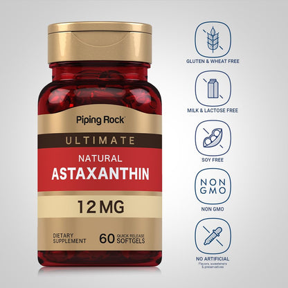 Piping Rock Astaxanthin 12mg | 60 Softgel Capsules | Extract Supplement | Gluten Free, Non-GMO