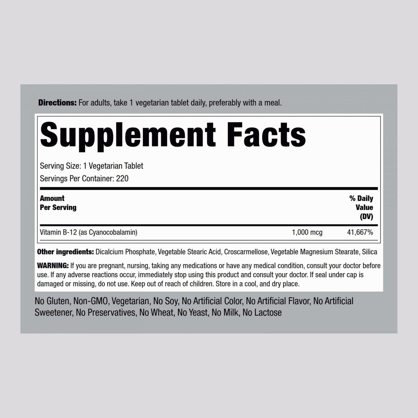 Piping Rock Vitamin B12 1000 mcg – 220 Tablets | Cyanocobalamin | Vegetarian, Non-GMO, Gluten Free | Pack of 2
