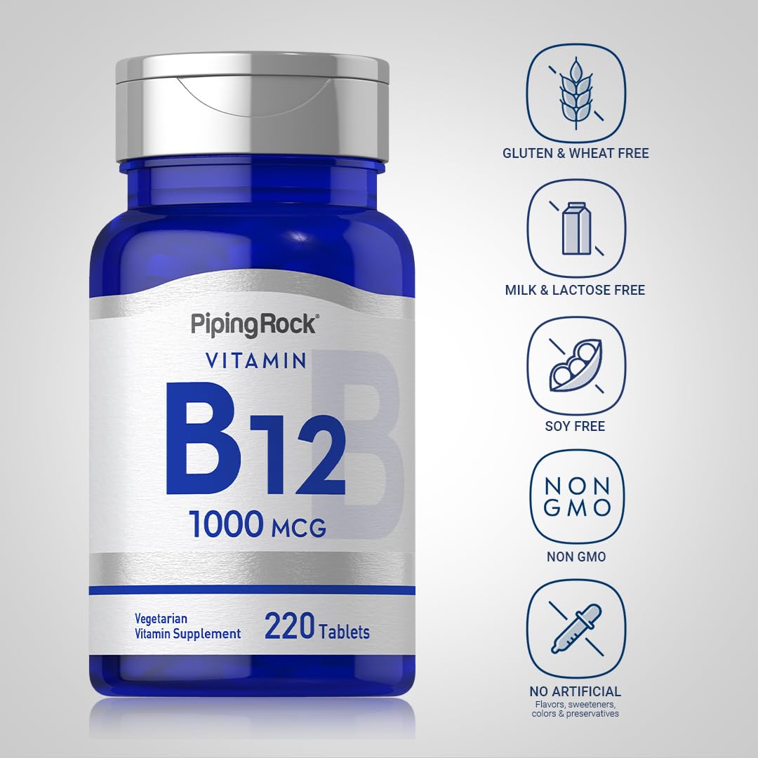 Piping Rock Vitamin B12 1000 mcg – 220 Tablets | Cyanocobalamin | Vegetarian, Non-GMO, Gluten Free | Pack of 2