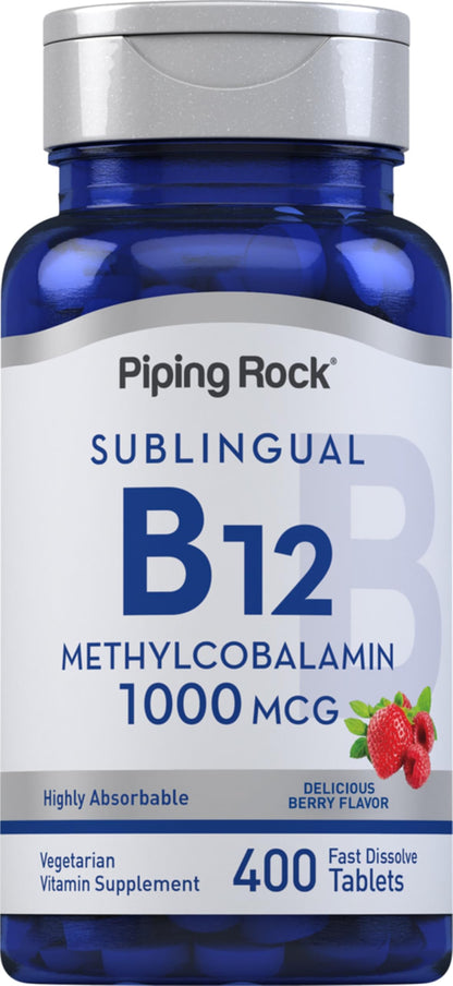 Piping Rock Vitamin B12 Sublingual 1000 mcg | Berry Flavor, 400 Tablets