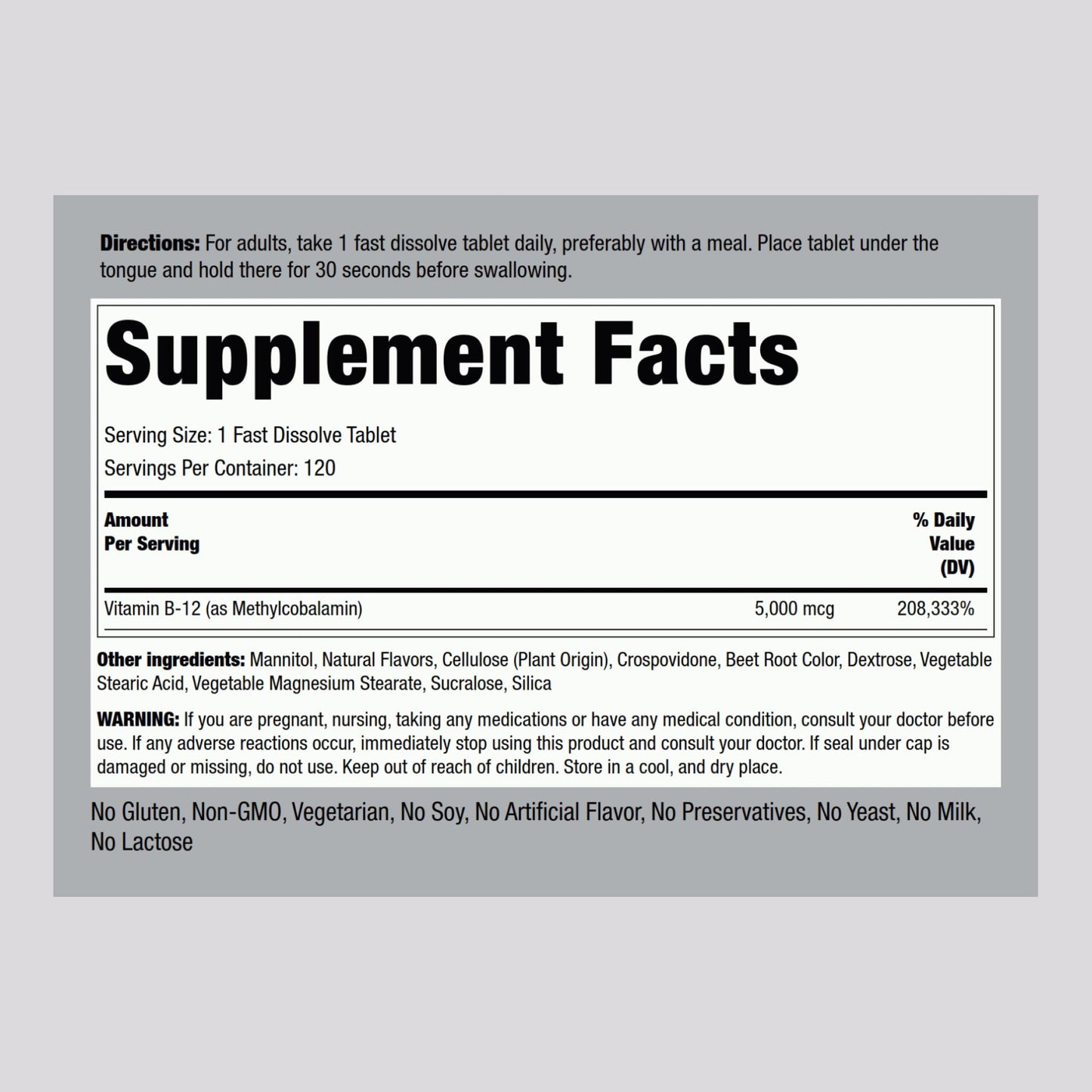 Piping Rock B12 Vitamin 5000 mcg – 120 Sublingual Tablets (Berry Flavor) | Vegetarian, Non-GMO
