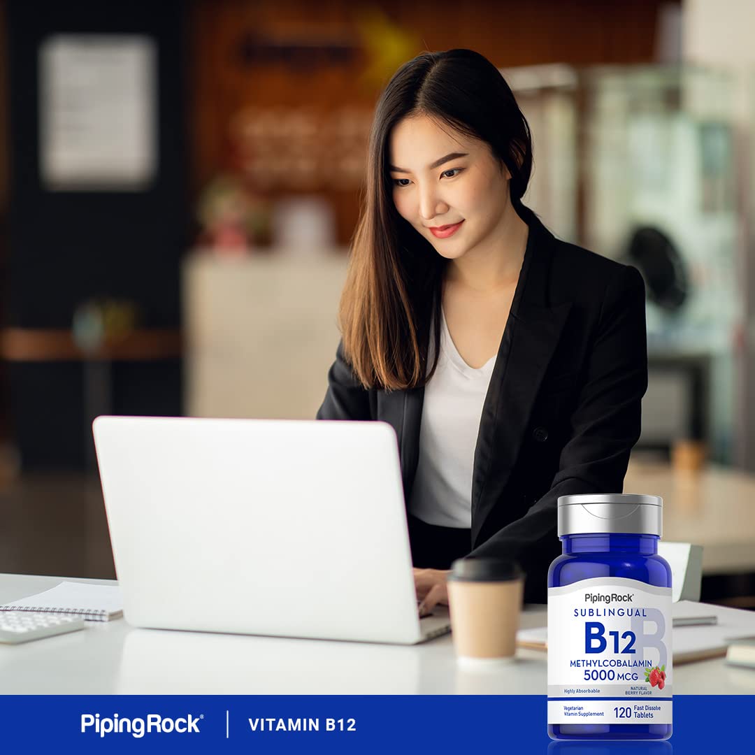 Piping Rock B12 Vitamin 5000 mcg – 120 Sublingual Tablets (Berry Flavor) | Vegetarian, Non-GMO