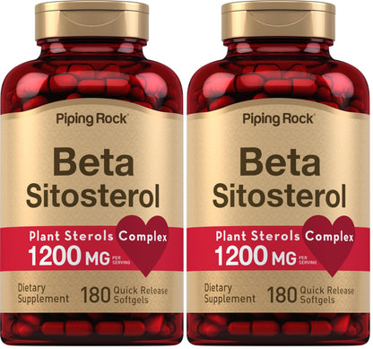Piping Rock Beta Sitosterol for Men – 1200 mg, 180 Softgels | Plant Sterols Complex, Non-GMO, Gluten Free (Pack of 2)