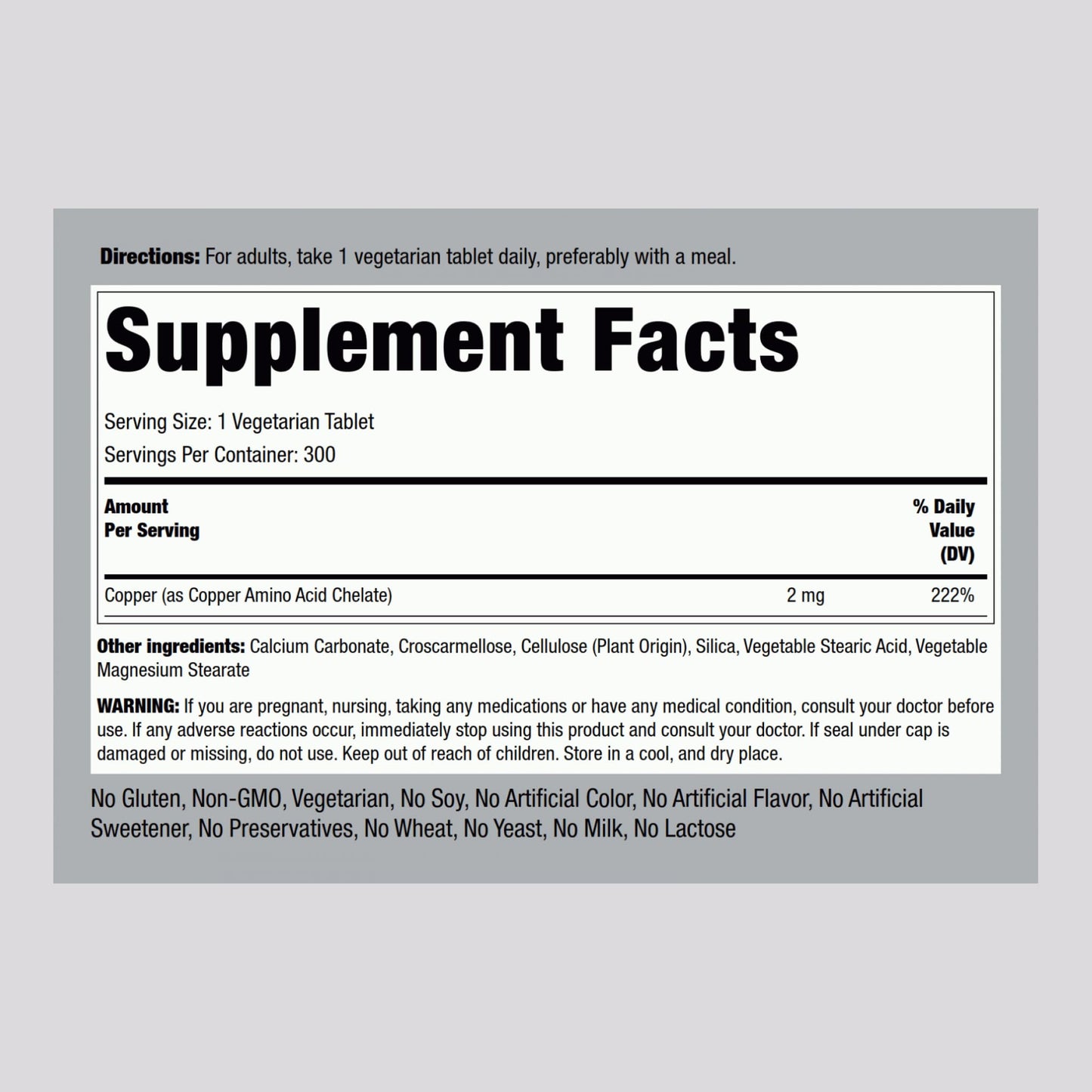 Piping Rock Chelated Copper 2 mg - 300 Tablets - Vegetarian, Non-GMO, Gluten Free (Pack of 2)
