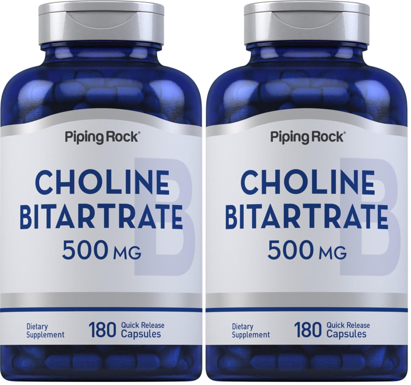Piping Rock Choline Bitartrate 500mg – 180 Caps – Pack of 2 – Non-GMO, Gluten Free