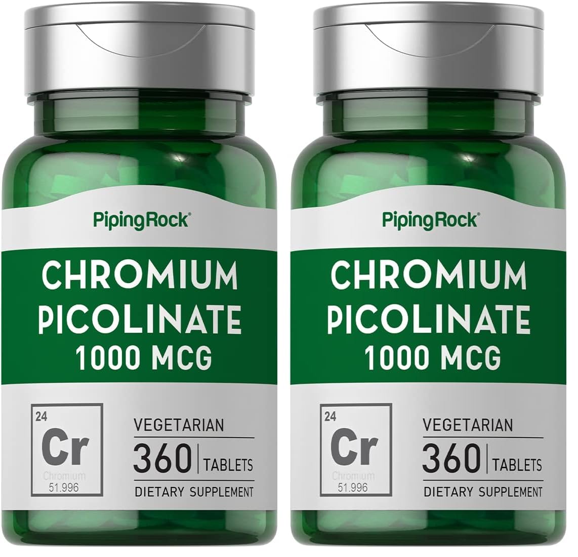 Piping Rock Chromium Picolinate 1000mcg - 360 Tablets | Vegetarian, Non-GMO, Gluten Free | Pack of 2