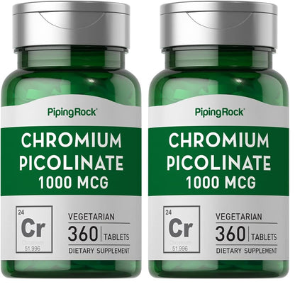 Piping Rock Chromium Picolinate 1000mcg - 360 Tablets | Vegetarian, Non-GMO, Gluten Free | Pack of 2