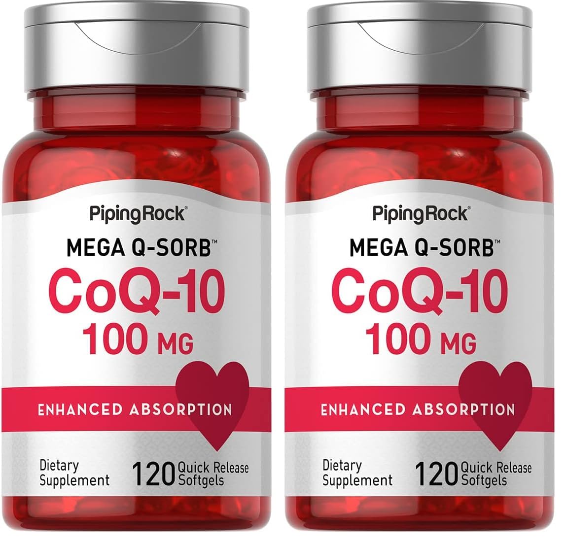 Piping Rock CoQ10 100mg | 120 Softgels | Black Pepper Extract | Non-GMO, Gluten Free (Pack of 2)