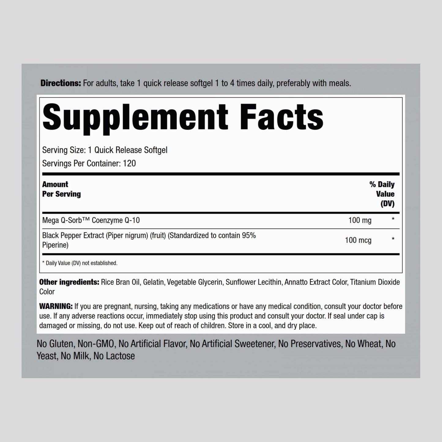 Piping Rock CoQ10 100mg | 120 Softgels | Black Pepper Extract | Non-GMO, Gluten Free (Pack of 2)
