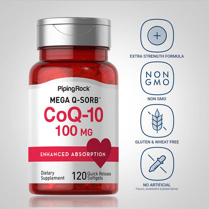 Piping Rock CoQ10 100mg | 120 Softgels | Black Pepper Extract | Non-GMO, Gluten Free (Pack of 2)