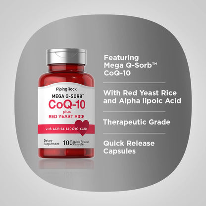 CoQ10 with Red Yeast Rice & Alpha Lipoic Acid – 100 Capsules (Pack of 2) | Non-GMO, Gluten Free