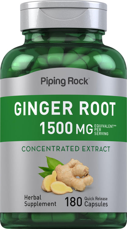 Piping Rock Ginger Root Capsules - 1500 mg, 180 Count | Non-GMO, Gluten Free
