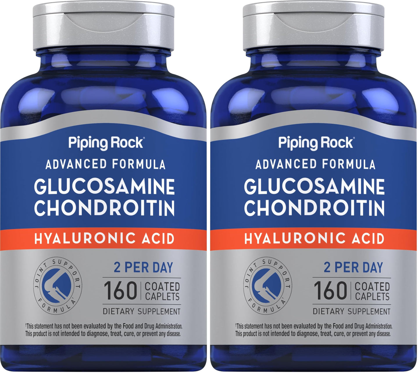 Piping Rock Glucosamine Chondroitin with Hyaluronic Acid – 160 Caplets (Pack of 2)