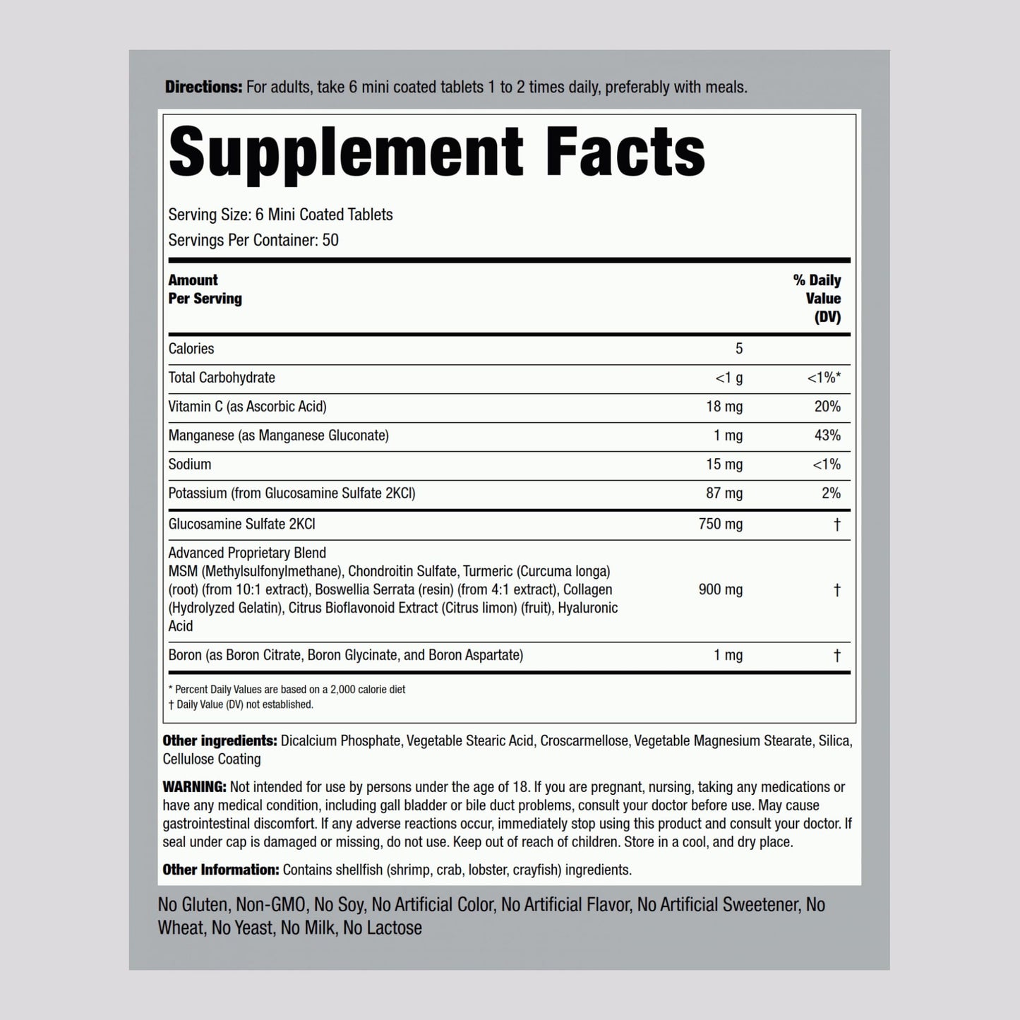 Piping Rock Glucosamine Chondroitin MSM 300 Tablets + Turmeric | Non-GMO