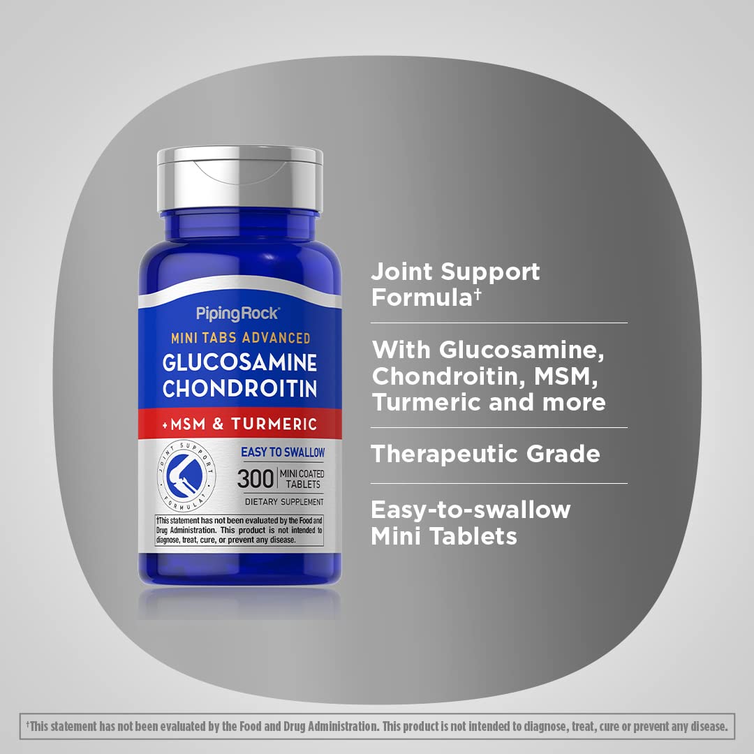 Piping Rock Glucosamine Chondroitin MSM 300 Tablets + Turmeric | Non-GMO