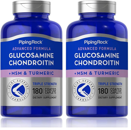 Piping Rock Glucosamine Chondroitin MSM Turmeric – 180 Caplets, Triple Strength (Pack of 2) | Non-GMO & Gluten Free