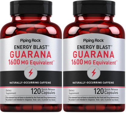 Piping Rock Guarana Capsules 1600 mg | 120 Count | Pack of 2 | Non-GMO Gluten Free