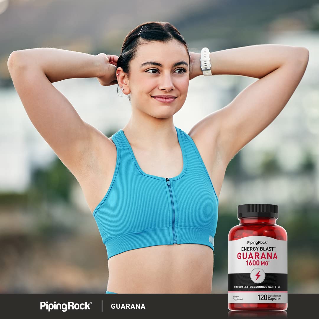 Piping Rock Guarana Capsules 1600 mg | 120 Count | Pack of 2 | Non-GMO Gluten Free