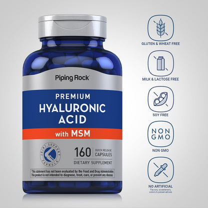 Piping Rock Hyaluronic Acid with MSM 1000mg | 160 Capsules | Pack of 2 | Non-GMO & Gluten Free